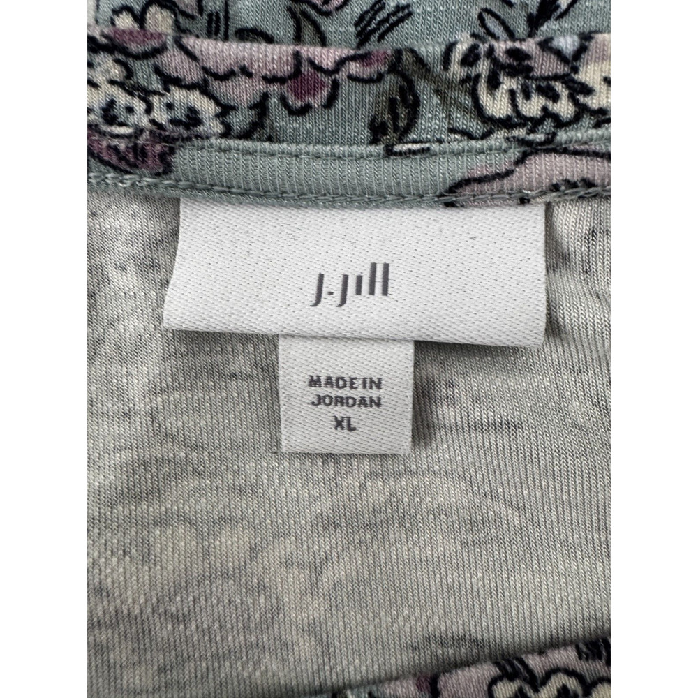 J.Jill Size XL Long Sleeve w/ stretch Blue Floral Print Knit Blouse - Picture 6 of 8